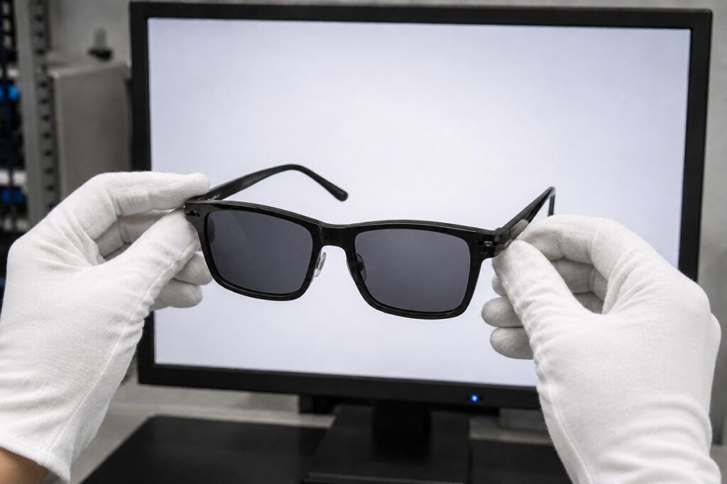 Polarized lens axis alignment test for left and right lenses
